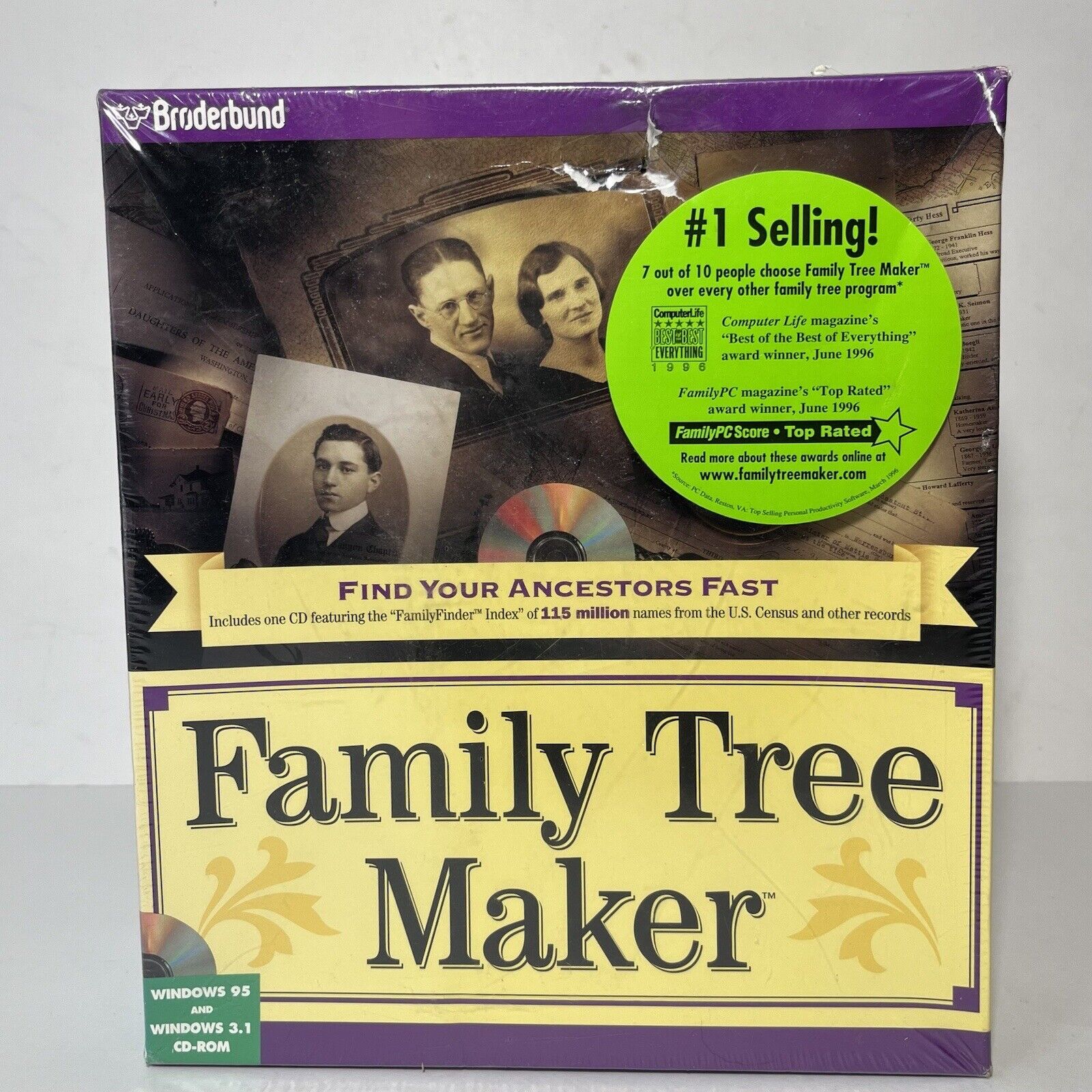 Broderbund Family Tree Maker 2-CD Set Version 4 Windows 95/3.1 Sealed