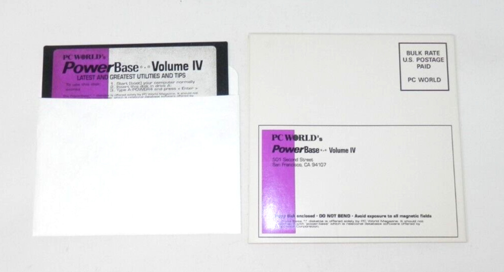 PC World’s PowerBase Volume IV • 5.25 Floppy Disk 1991 Utilities & Tips Vintage