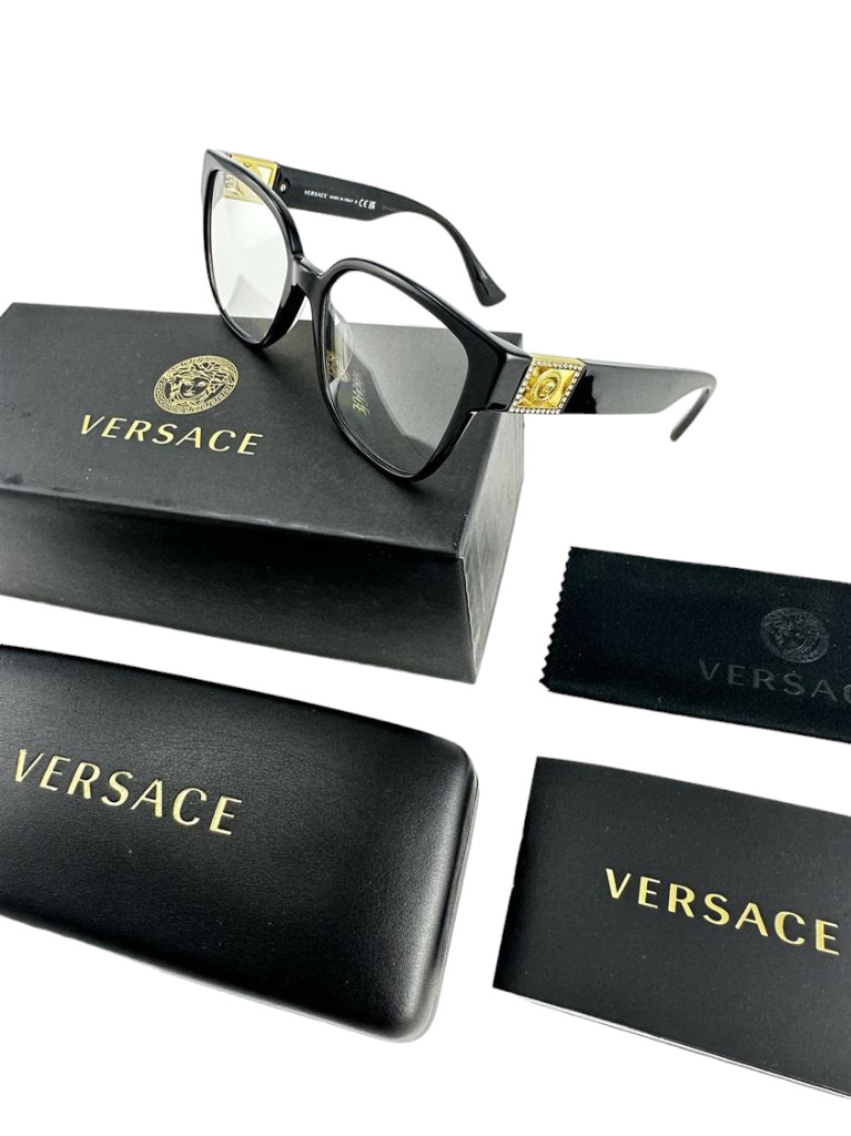 Versace NEW Black $409 Frames Womens Gold Jeweled 54-17-145 Eyeglasses VE3329BF