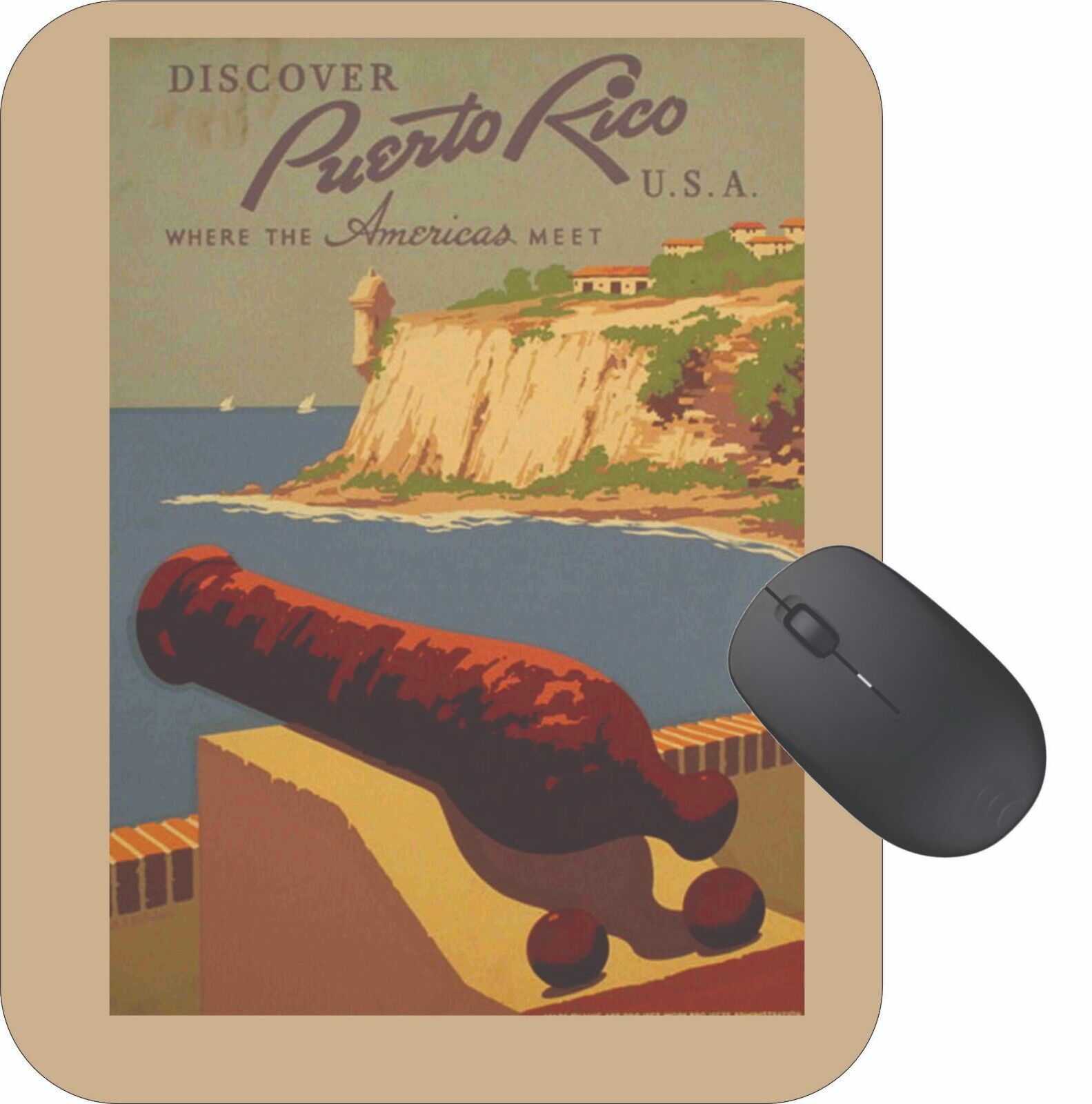 Puerto Rico Mouse Pad Stunning Photos Travel Poster Art Vintage Retro