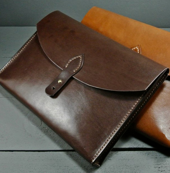 iPad laptop cover bag messenger file folder pocket cow Leather bag brown W522