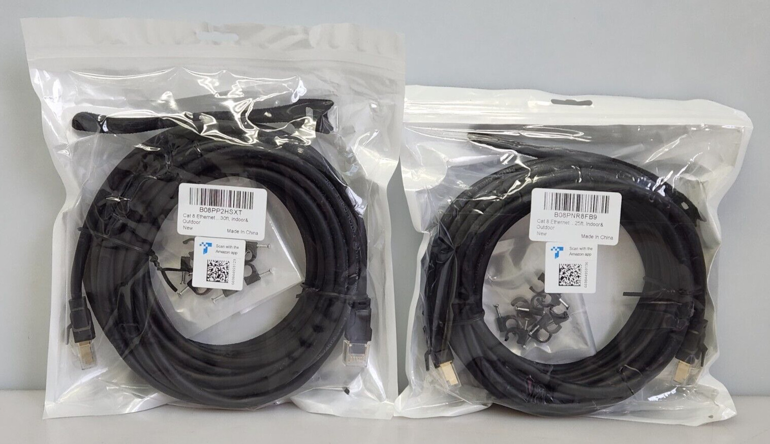 Set of 2 Cat 8 Ethernet Cable 25ft & 30ft Heavy Duty Network Indoor Outdoor RJ45