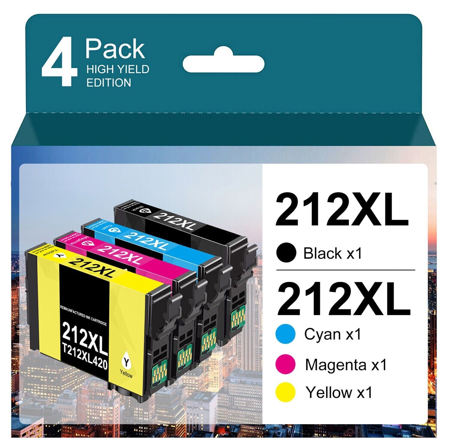 4 Pack T212XL 212 XL Replacement Ink Cartridge for XP-4105 XP-4100 WF-2830