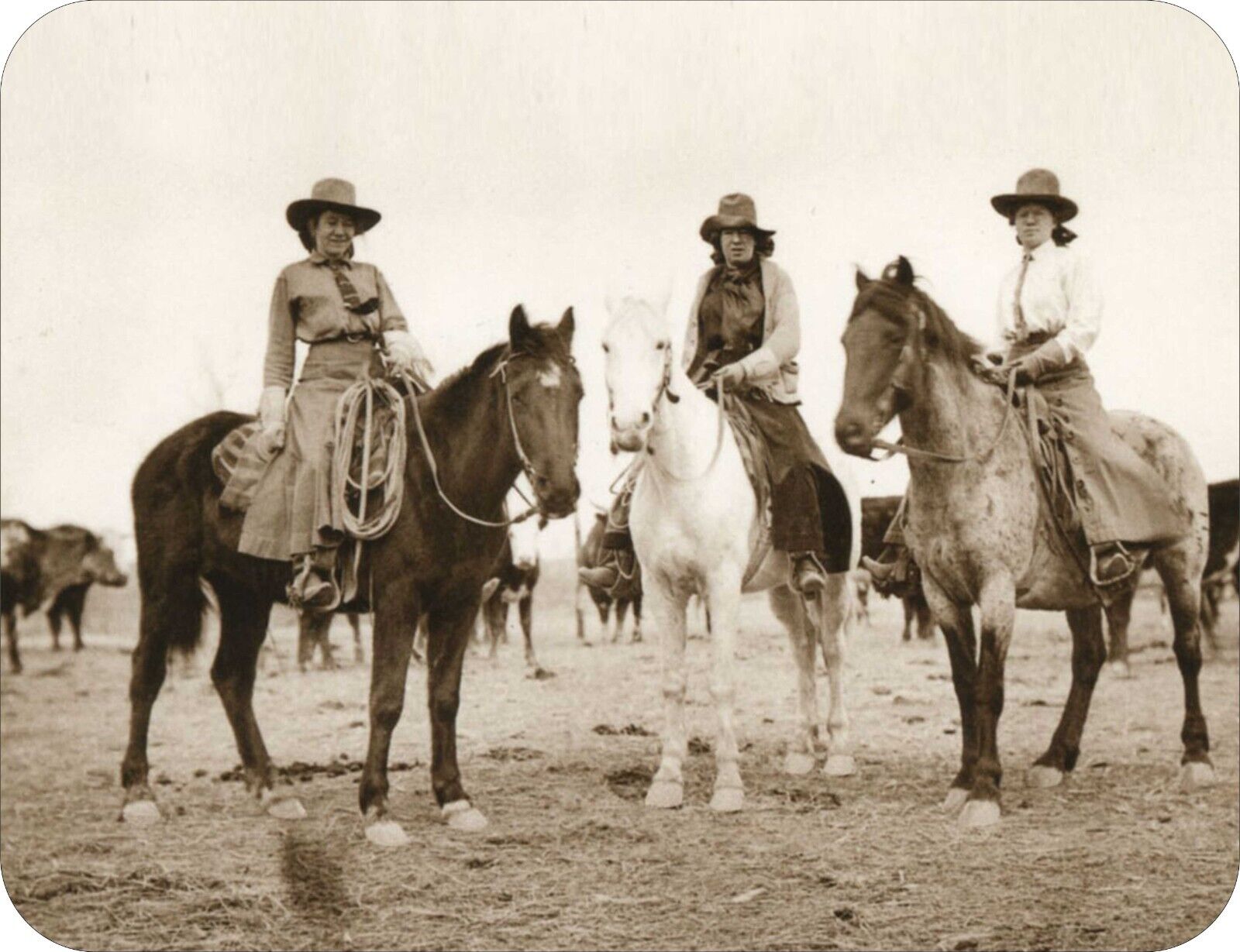 3 More Rodeo Cowgirls Photo On Horseback Art Standard Mouse Pad Vintage 1931