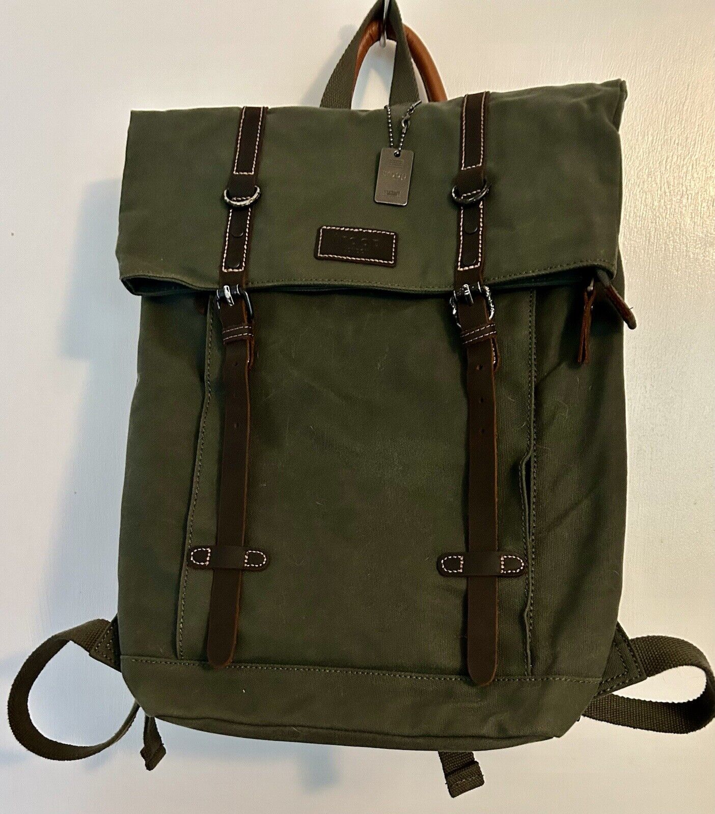 Troop\'s Travel Laptop Backpack Canvas Green &Brown Leather Made In England
