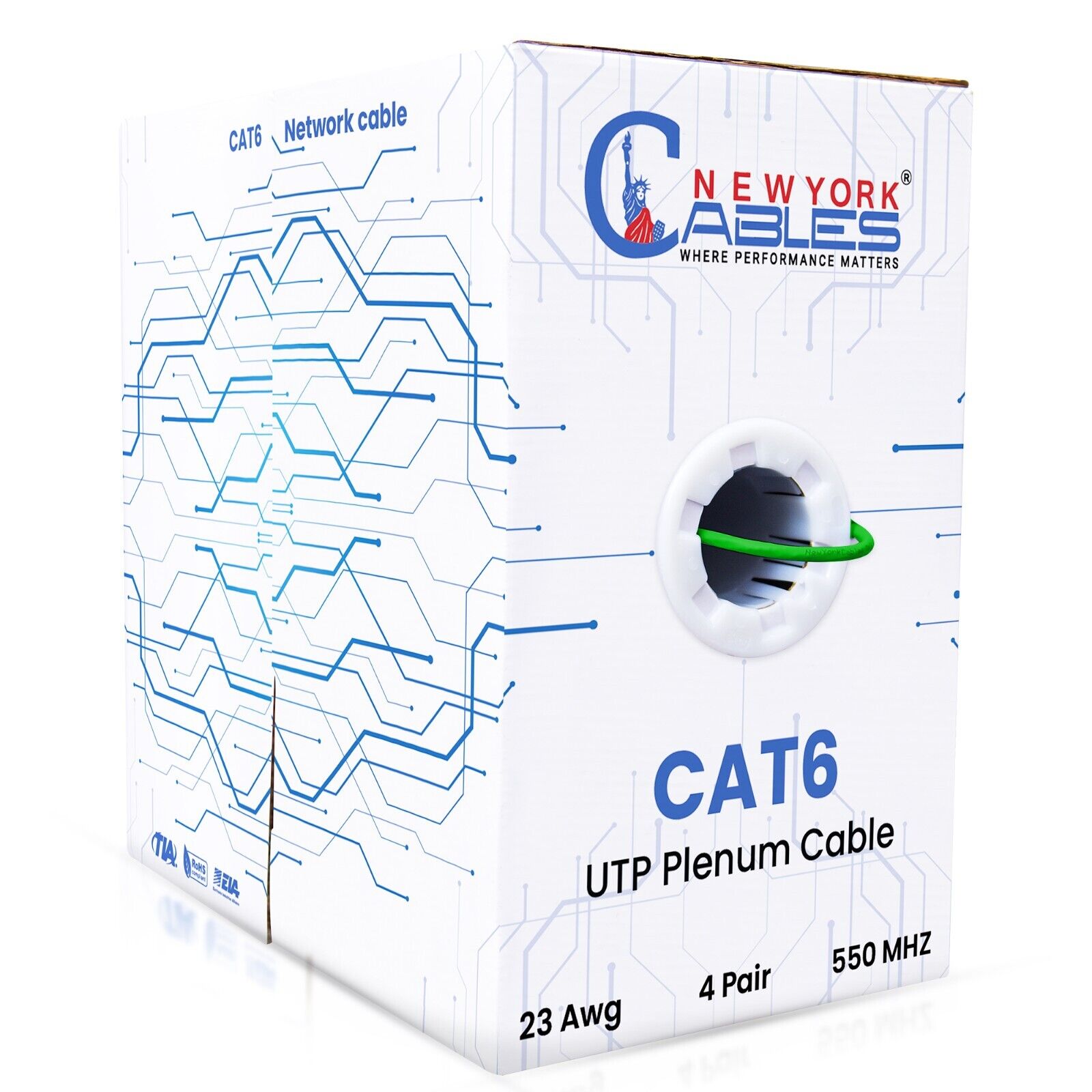 CAT6 Plenum 1000ft Bulk CMP Internet Wire 23AWG 550MHz UTP Ethernet Cable Green