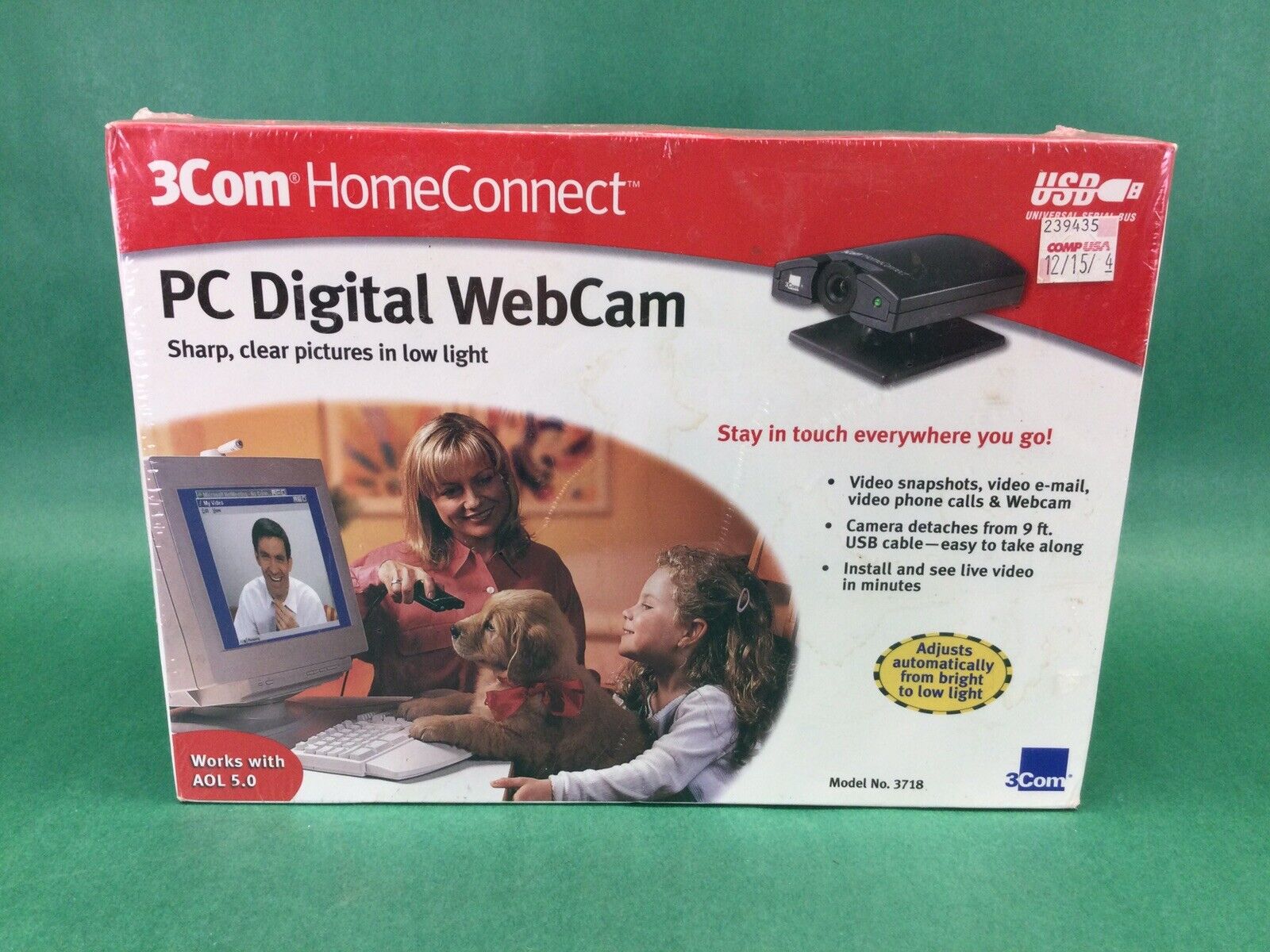 Brand New NOS 3COM HomeConnect 3718 Webcam PC Vintage Camera - CompUSA Sticker