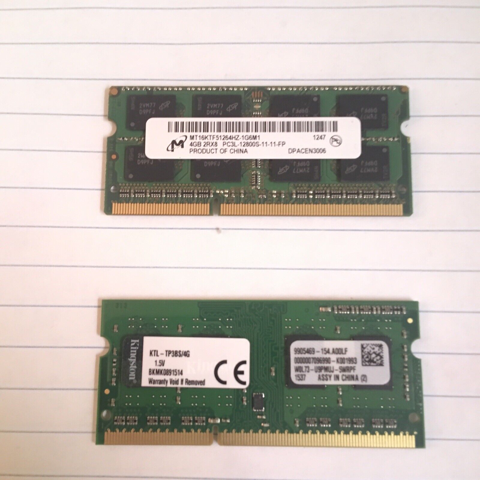 Two Pieces of 4G laptop DDR3 pc3-12800 rams