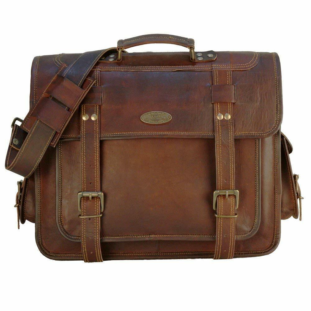 Men Handmade Genuine Leather Vintage Laptop Messenger Briefcase Bag for Women