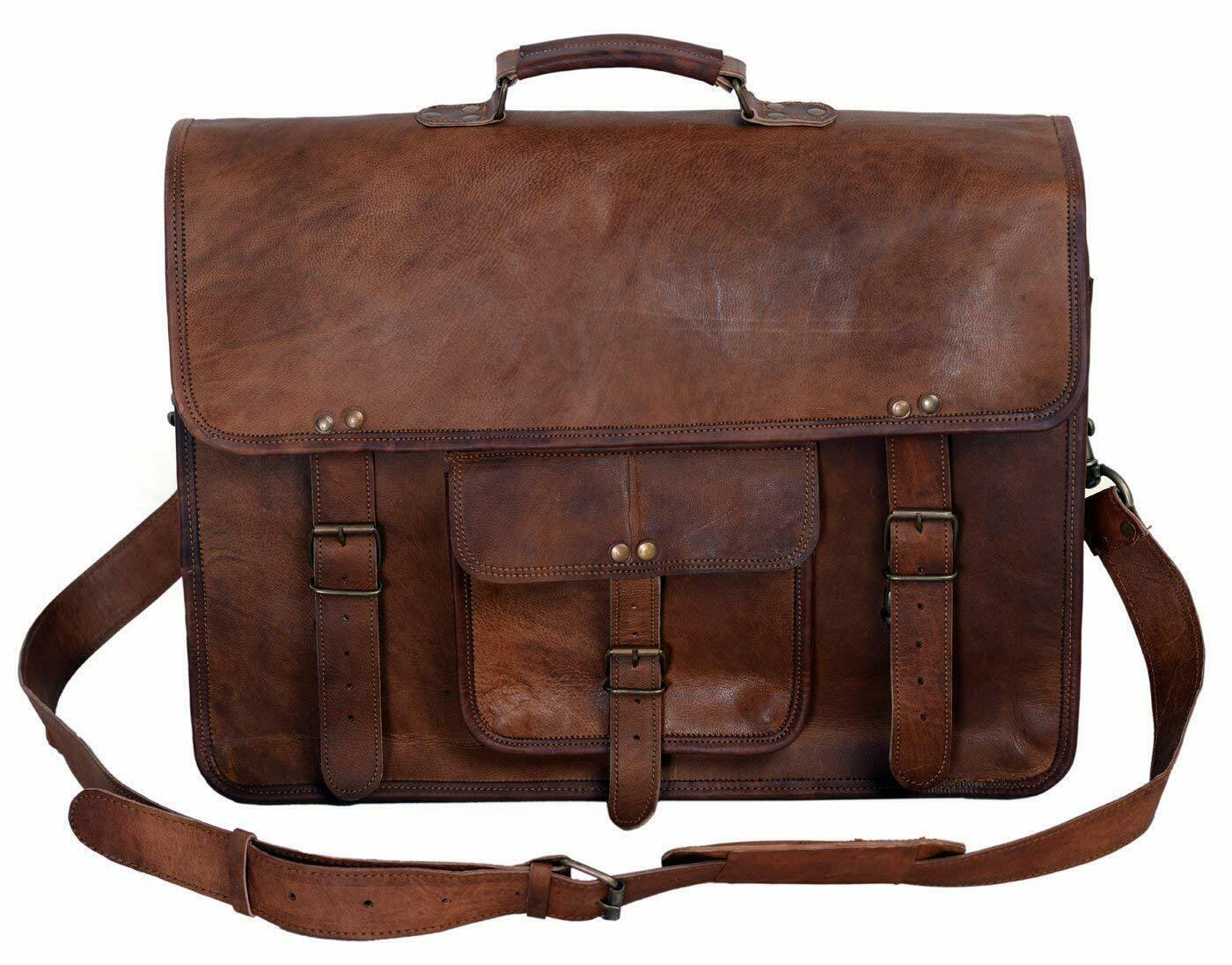 Genuine Vintage Brown Leather Messenger Shoulder Laptop Bag Briefcase New Men\'s