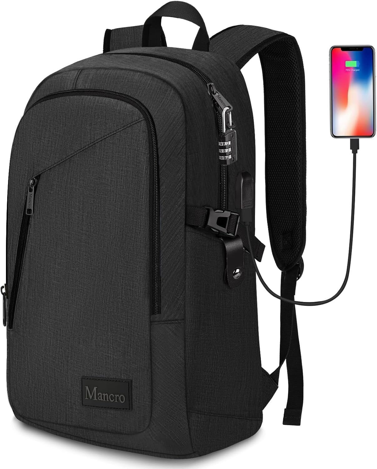 Business Travel Laptop Backpack, Anti Theft Slim Bag 15.6 inch, Black 