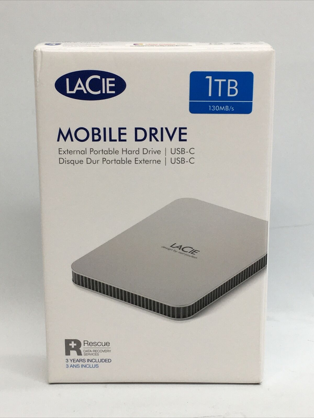 LaCie STLP1000400 1TB USB-C 3.1 Mobile Portable Hard Disk Drive Moon Silver
