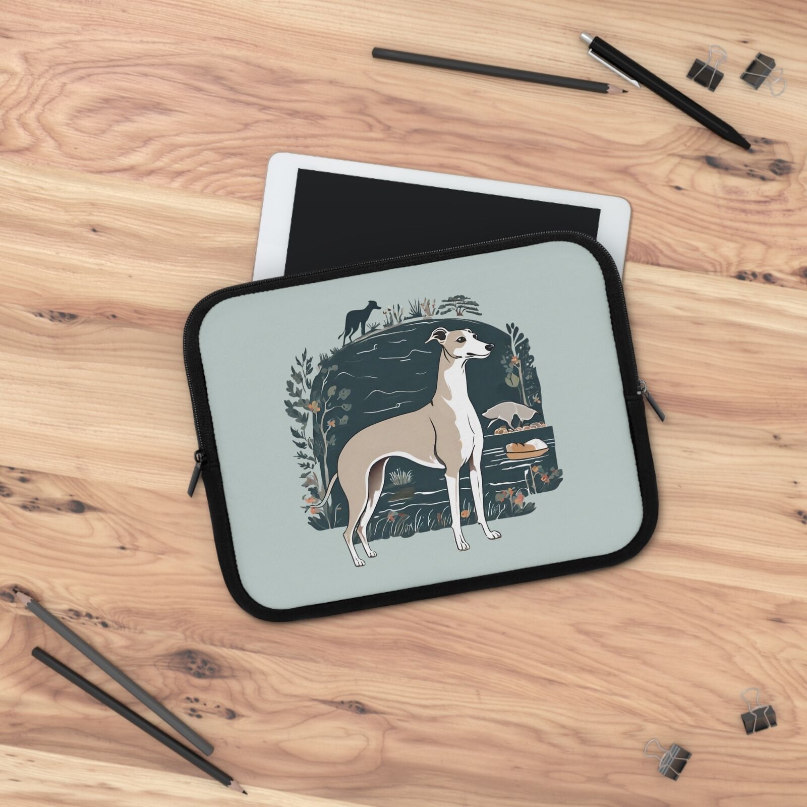 Botanical Greyhound Laptop Sleeve, floral Whippet cottagecore laptop case