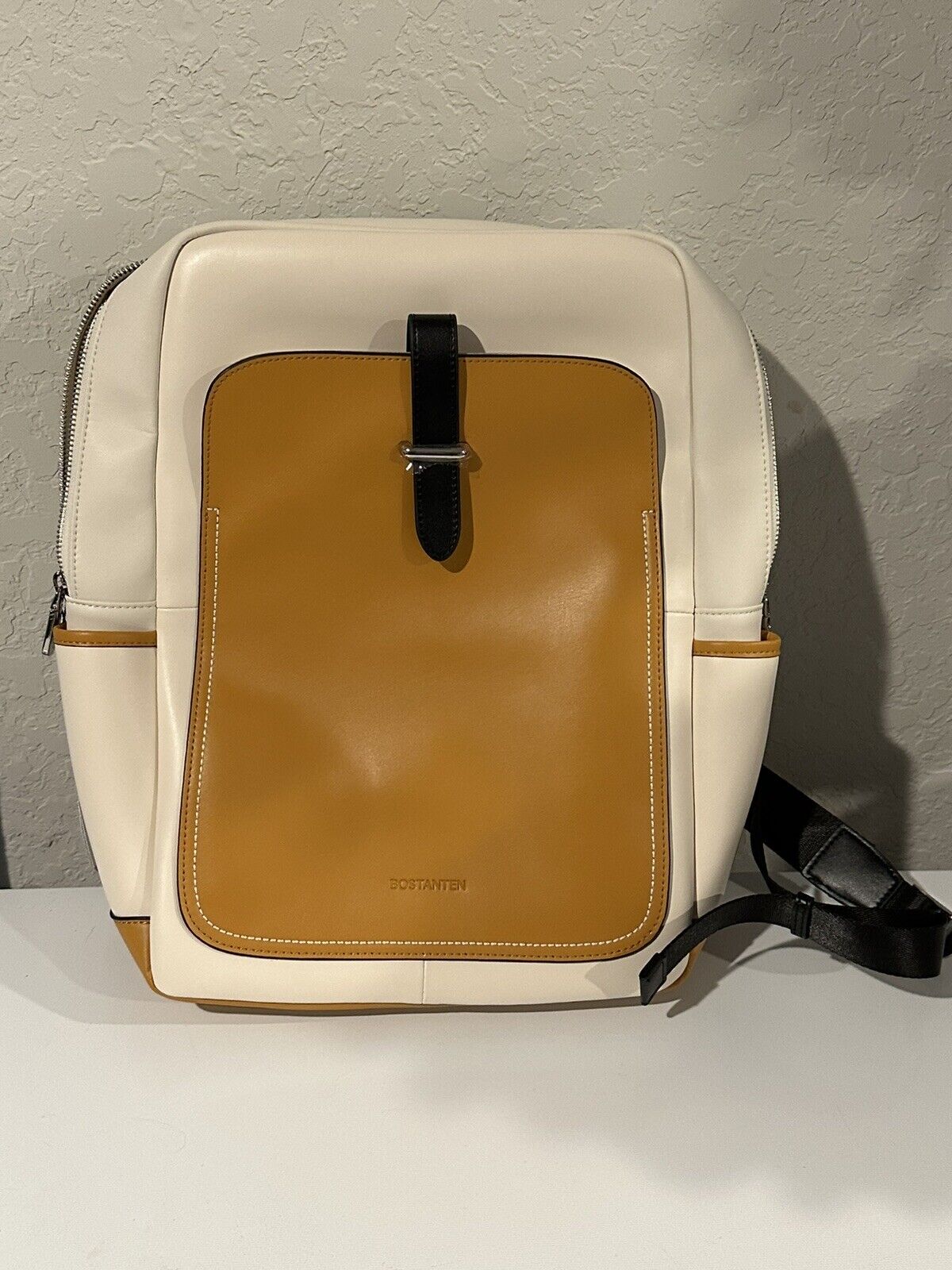BOSTANTEN Leather Laptop Backpack for Women,15.6 inch Computer Beige 