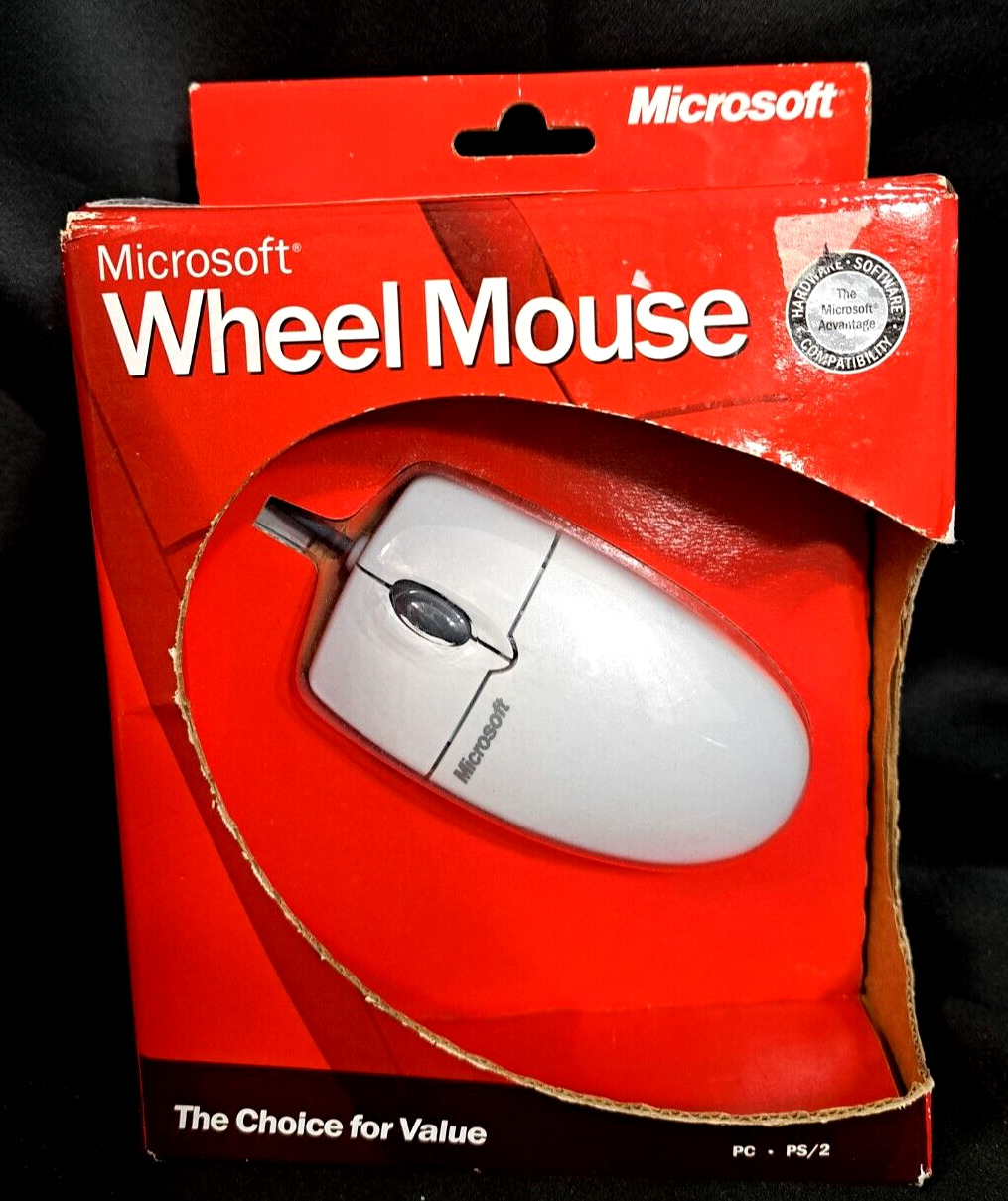 Microsoft Vtg Retro Gaming Wheel Mouse PC PS/2 Computer X0870343 R or L Hand NOS