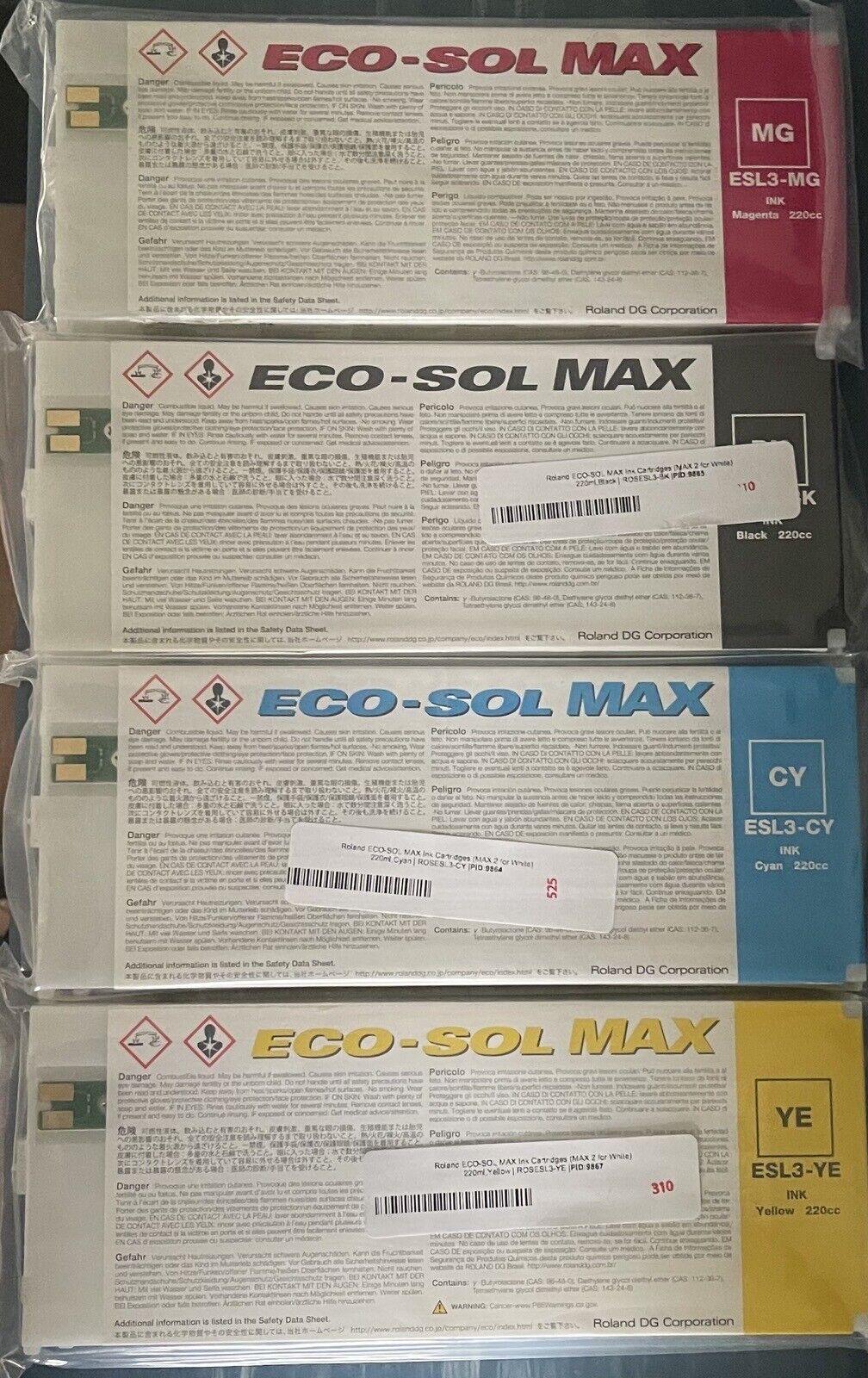 Roland Eco-Sol Max ink Cartridge ESL-3BL, ESL-3MG, ESL-3CY, ESL-3YE