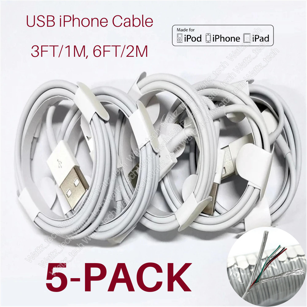 5 Pack USB Fast Charger Cable Heavy Duty Cord For iPhone iPad 8 X XR 11 12 13 14