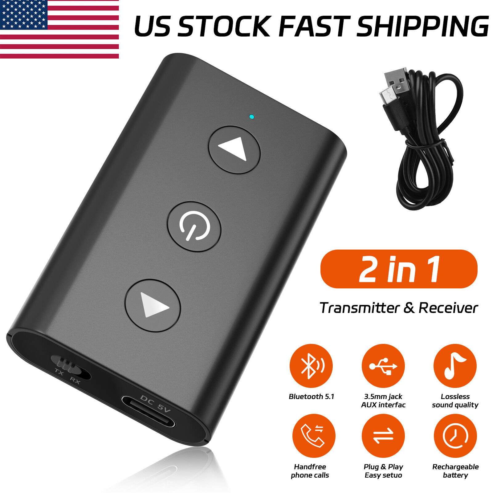 Portable Bluetooth 5.1 Transmitter Receiver Wireless Aux Car Air Audio Adapter