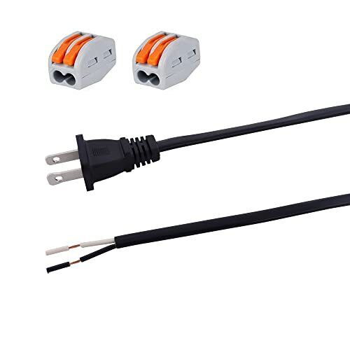 AC Power Cord Pigtail 2 Prong 18AWG Replacement Power Cord Cable 120V AC Wall...