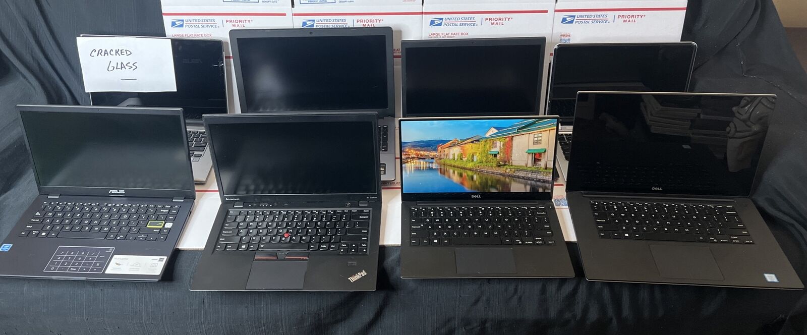 Lot of 8 ASSORTED Laptops- Asus, DELL,Lenovo X1 -i7.i5,Intel AMD -AS IS/UNTESTED