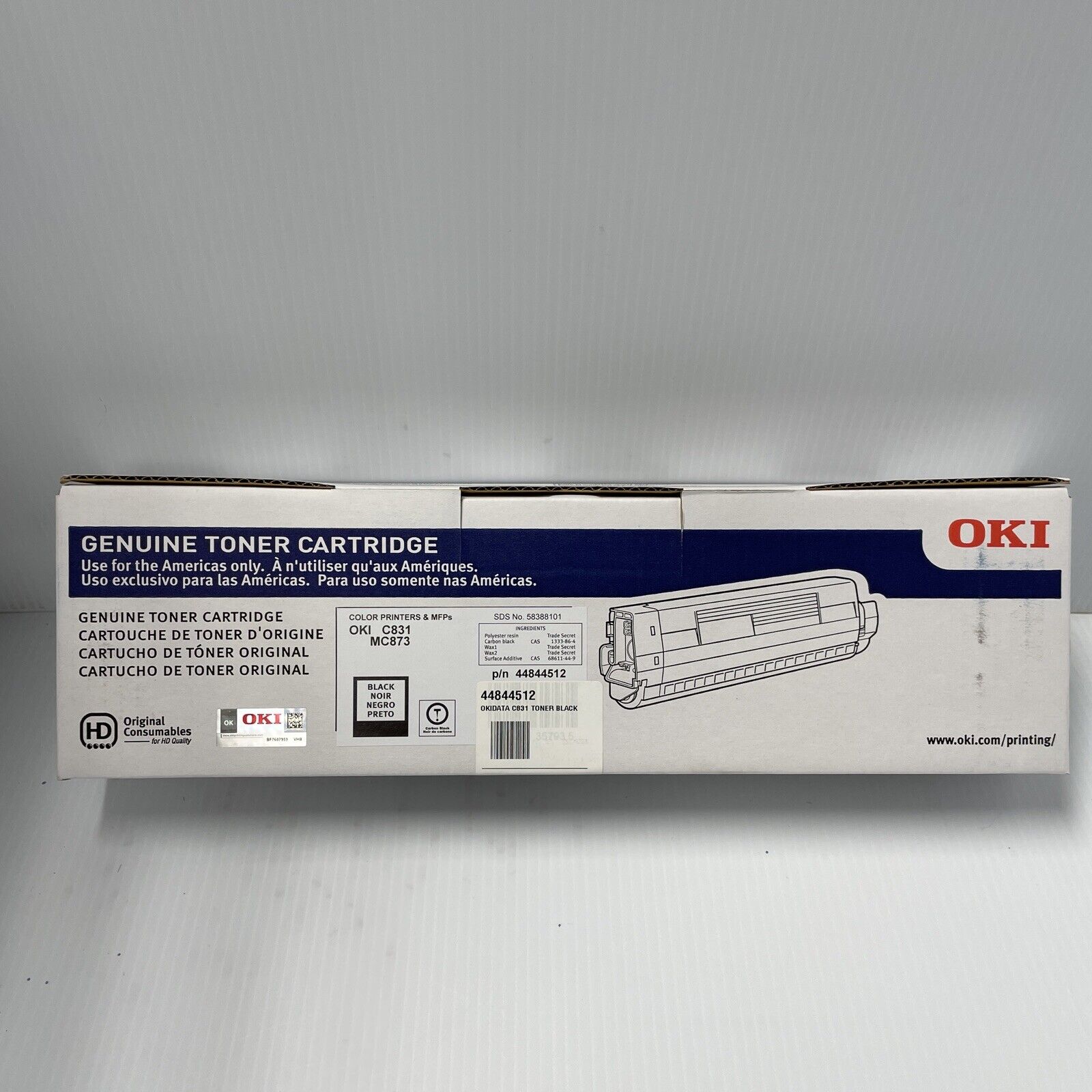 Okidata OKI C831 M873 Black Genuine Toner Cartridge P/N 44844512