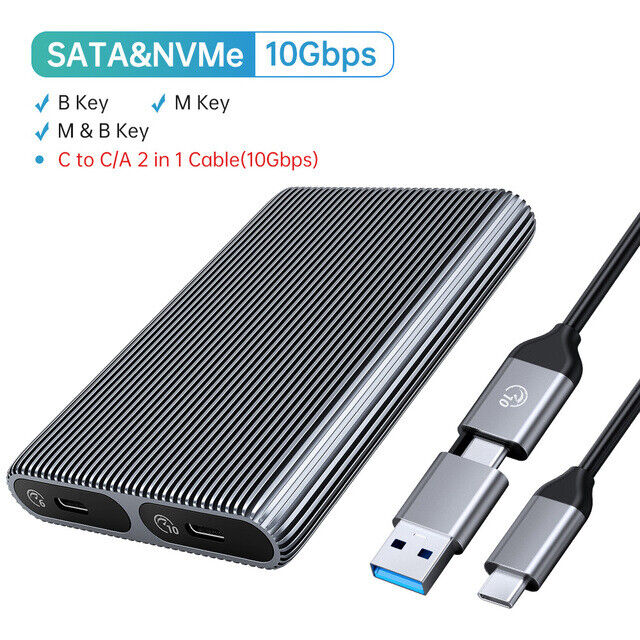ORICO Dual Bay M.2 NVMe SATA SSD Enclosure USB3.2 10Gbps for PCIe M-Key, B&M Key