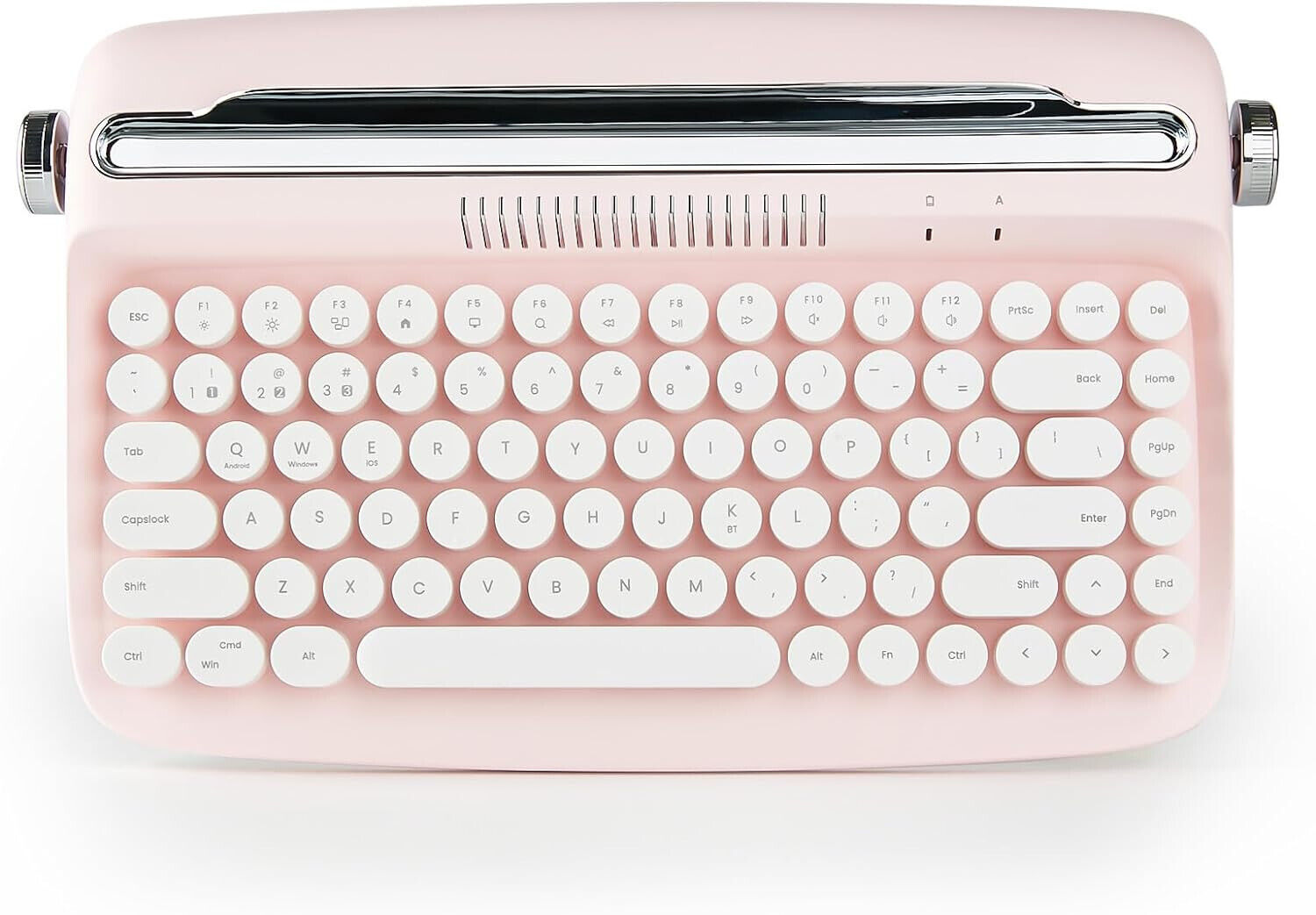 Wireless Retro Typewriter Style Bluetooth Tablet Stand Keyboard, Baby Pink