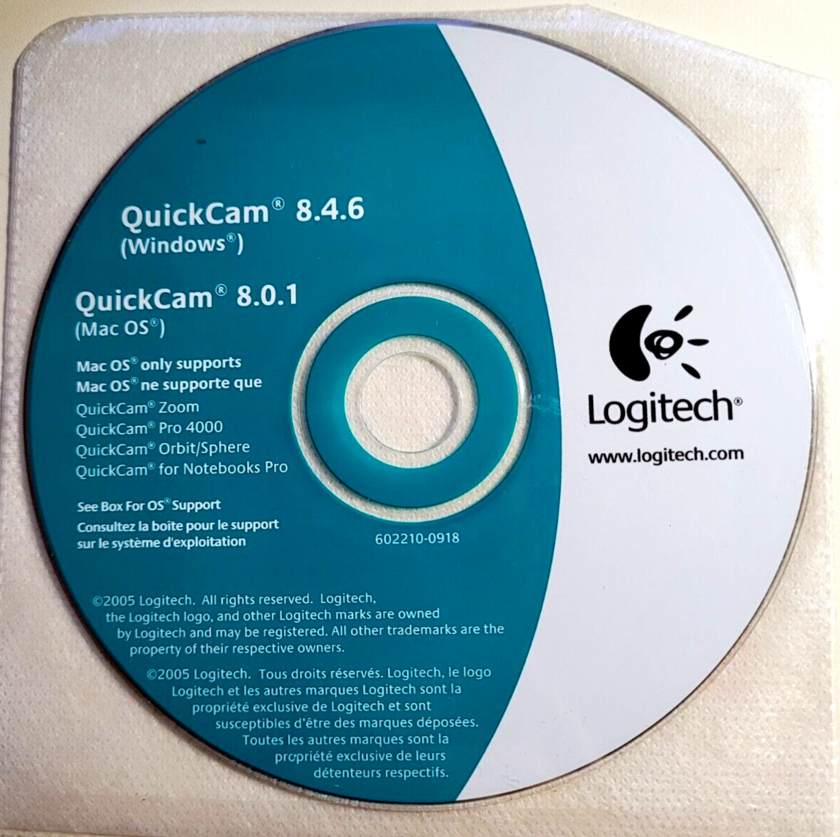 QuickCam 8.4.6  For Windows QuickCam 8.0.1 For Mac OS-CD-2005  Logitech-VTG NEW