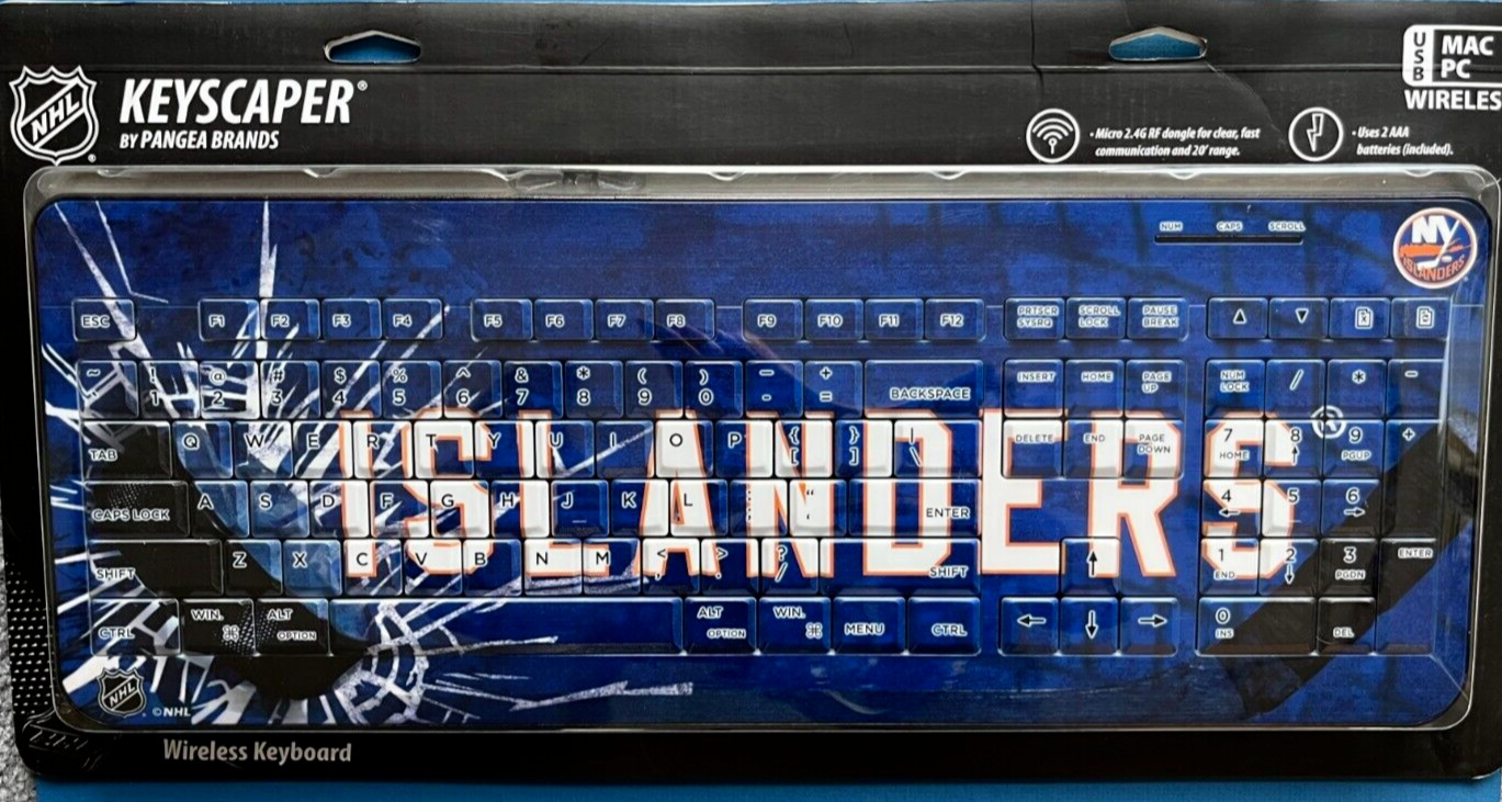 NEW YORK ISLANDERS RARE KEYSCAPER WIRELESS KEYBOARD FOR PC/MAC. BRAND NEW IN BOX