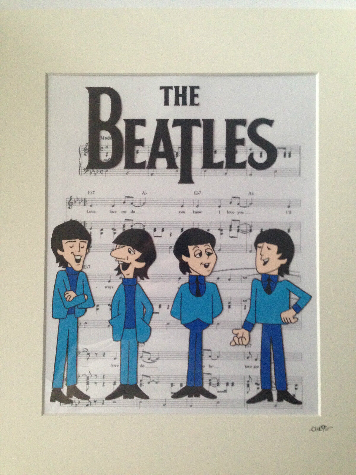 The Beatles - 1965 Cartoon - Line Up - Hand Drawn & Hand Painted Cel
