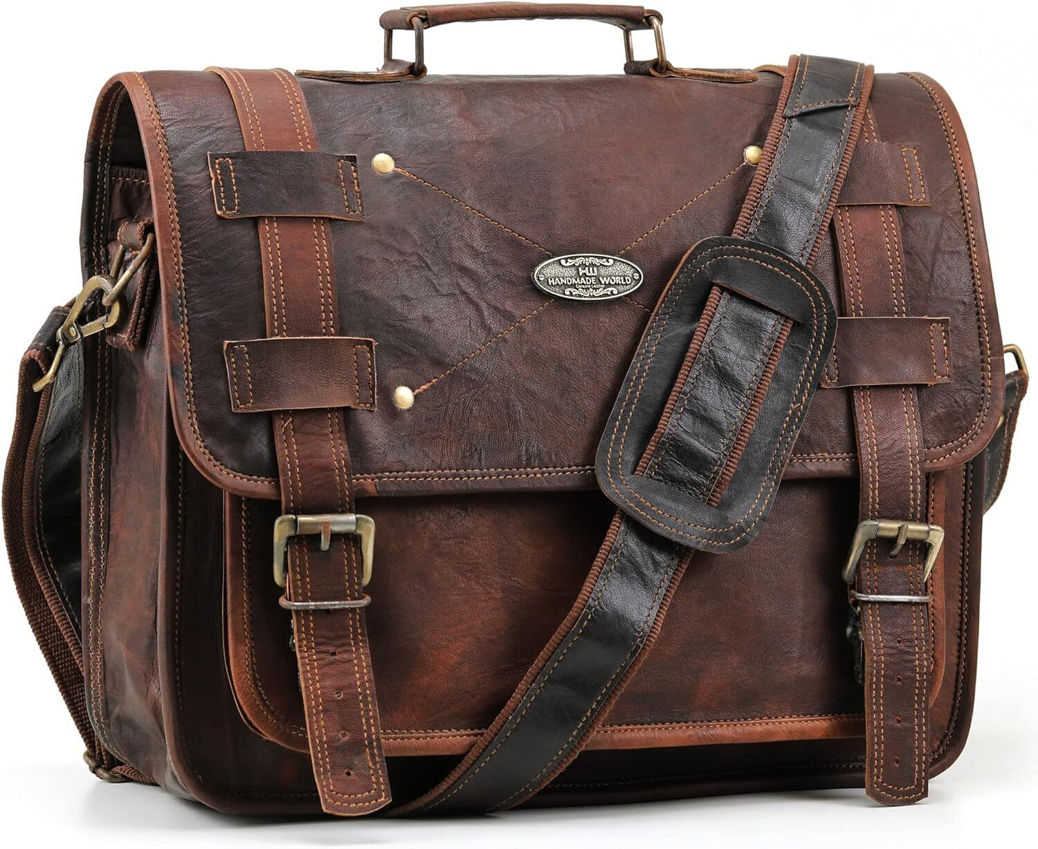 Handmade World Laptop Bag Vintage Men Brown Leather Briefcase Messenger Bags... 