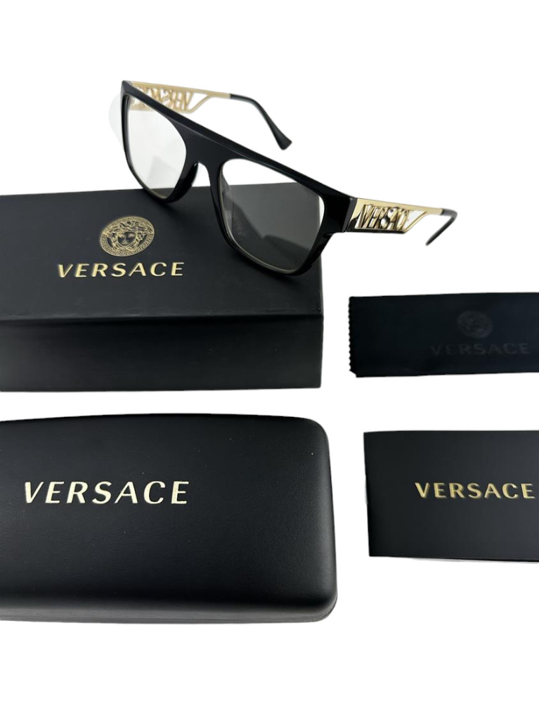 Versace NEW Black Retro Flat Top Frames Gold Mens 53-19-145 Eyeglasses VE3326U