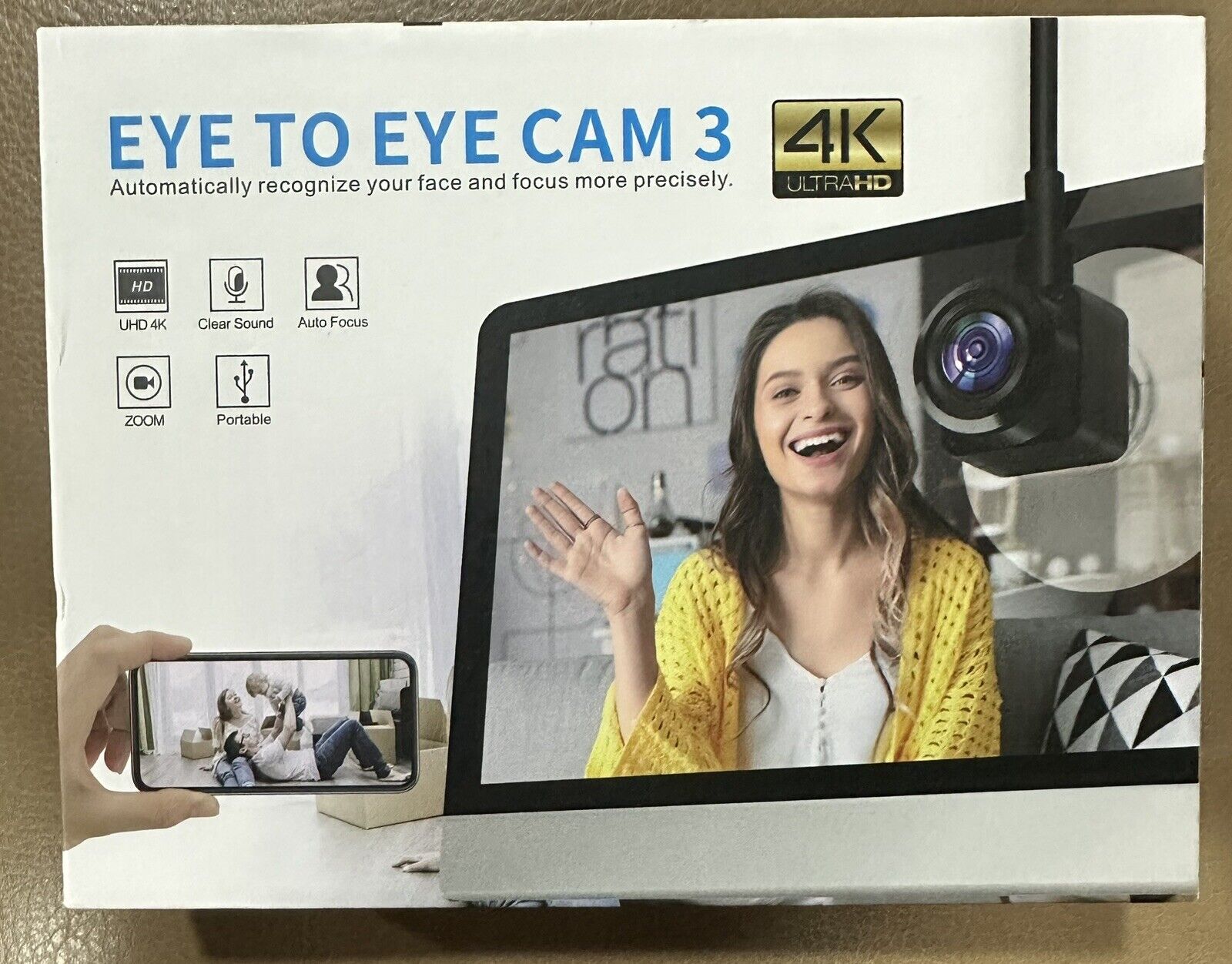 Eye to Cam 3 Webcam 4K with Suction Cup Fixed in The Middle Screen, 8MP IMX179..