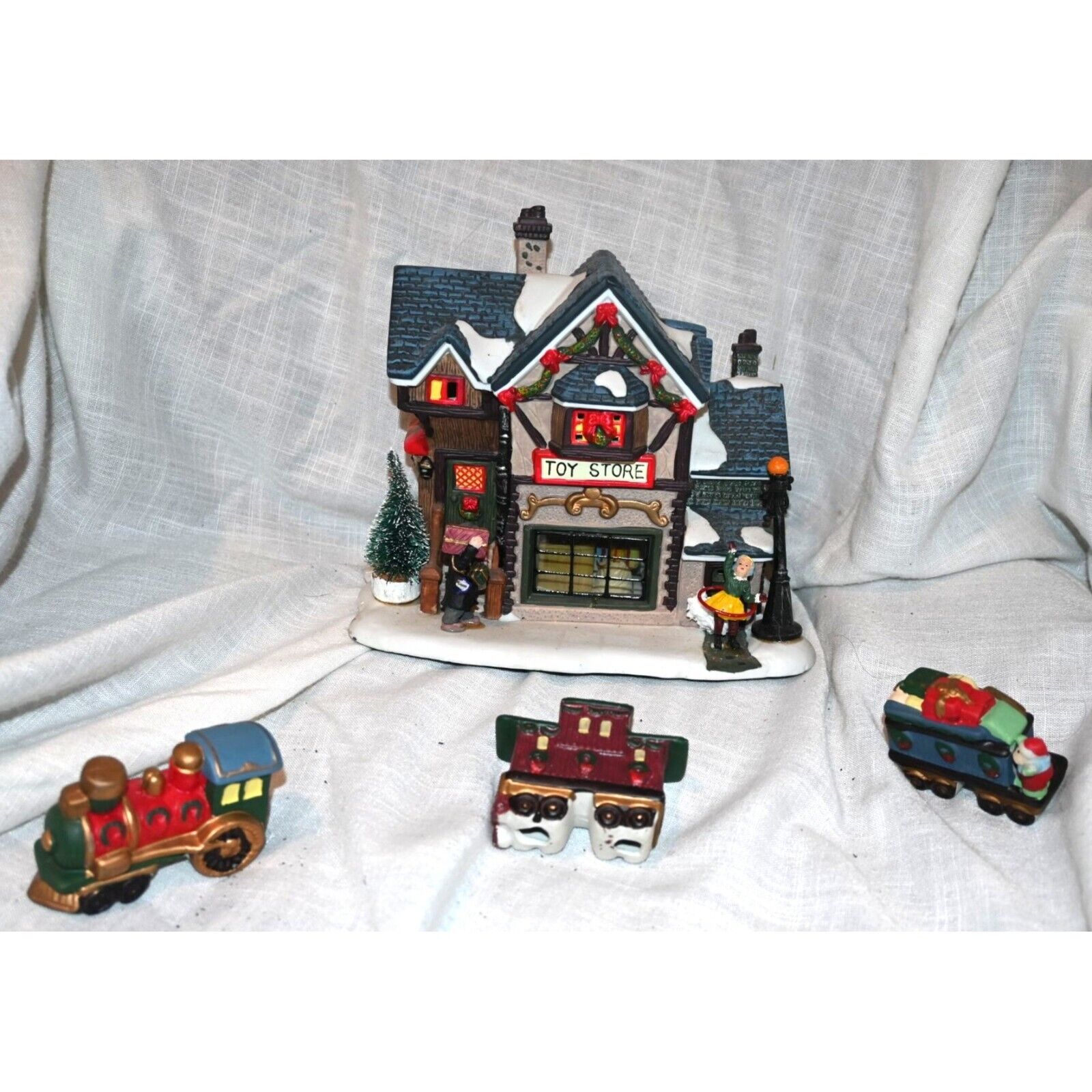 Vintage Toy Store and 3 Train Pieces for a Christmas Village