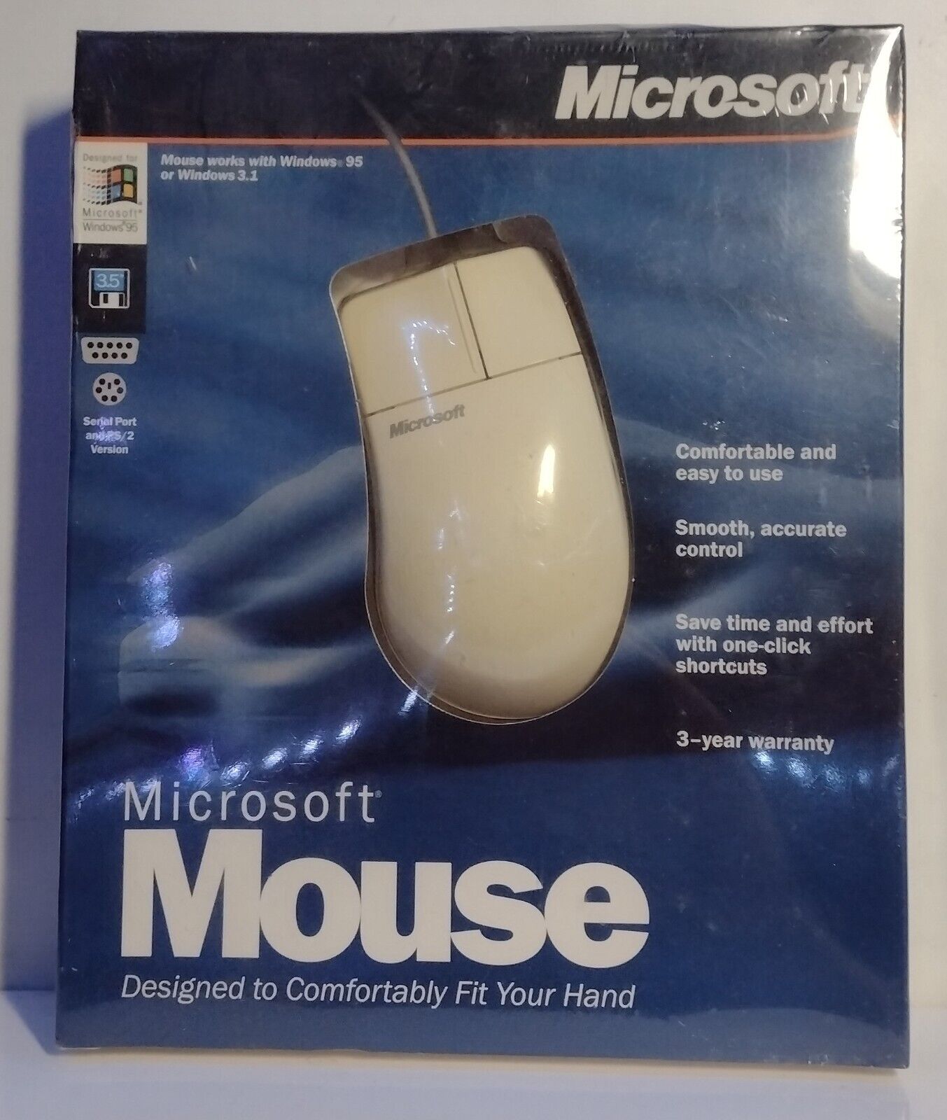 New In Box Microsoft Windows 95/3.1 2 Button Mouse Rare Collector