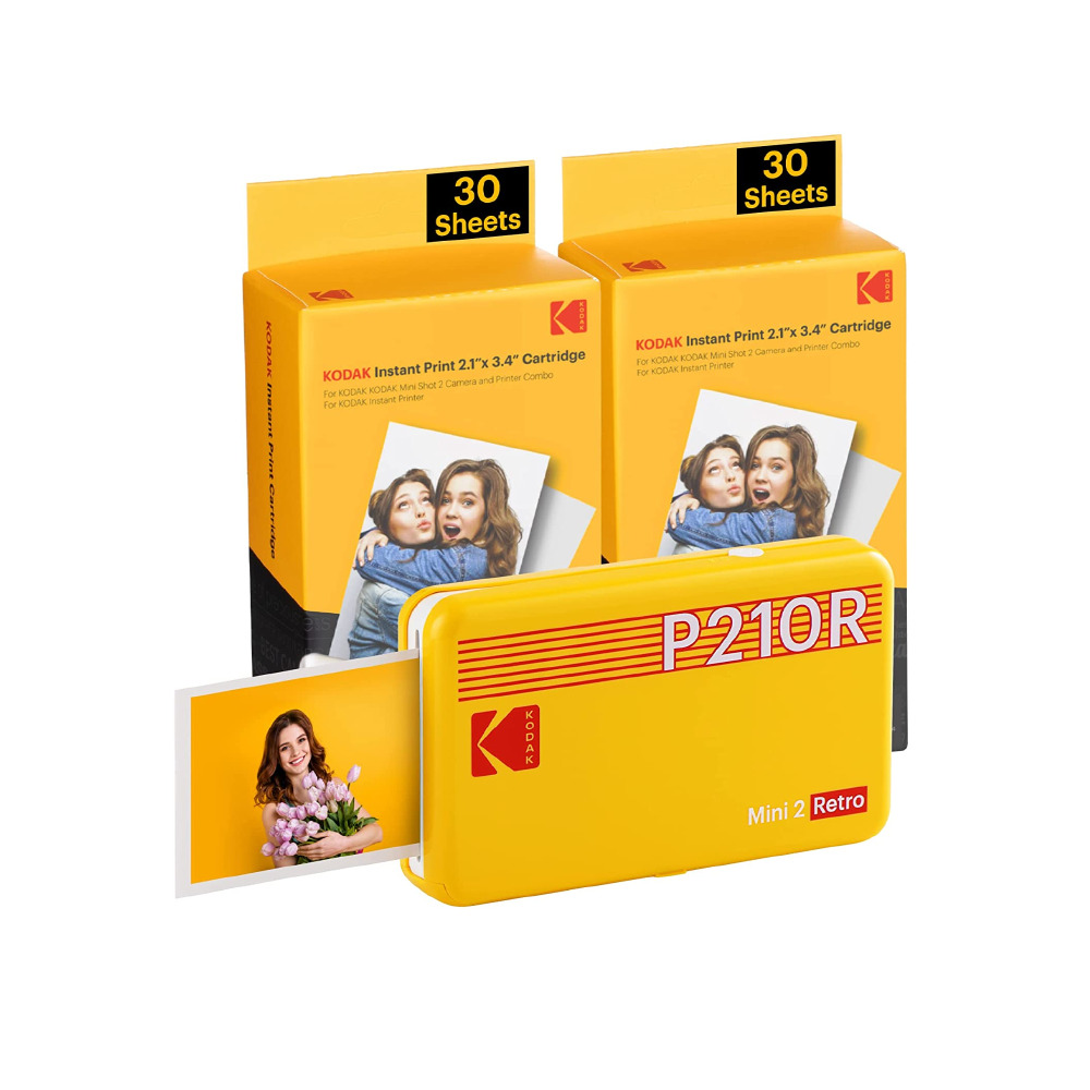 Kodak Mini 2 Retro 4PASS Portable Photo Printer (5,3x8,6cm) + 68 Sheets Bundle