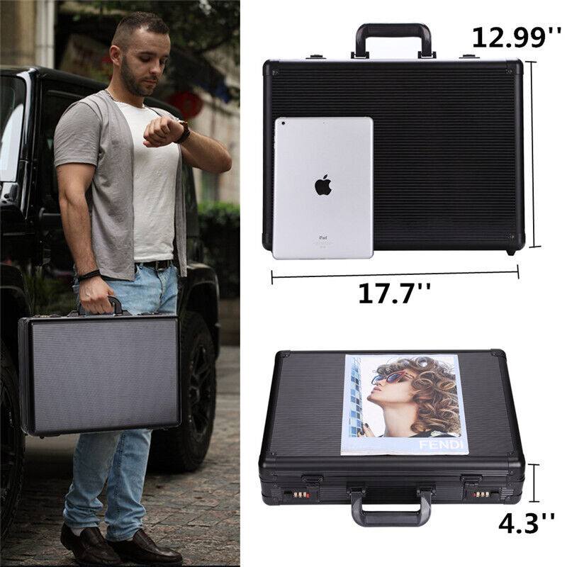Black Aluminum Hard Briefcase Executive Suitcase with DIY Foam / File Pocket