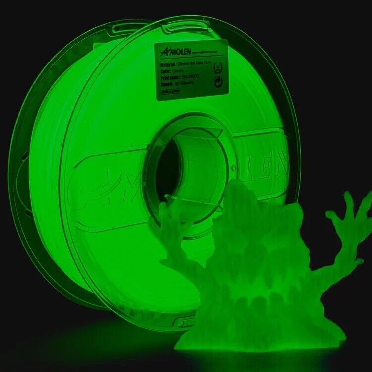 AMOLEN, 3D Printer Filament, Glow in the Dark, Green, PLA Filament. 1.75mm