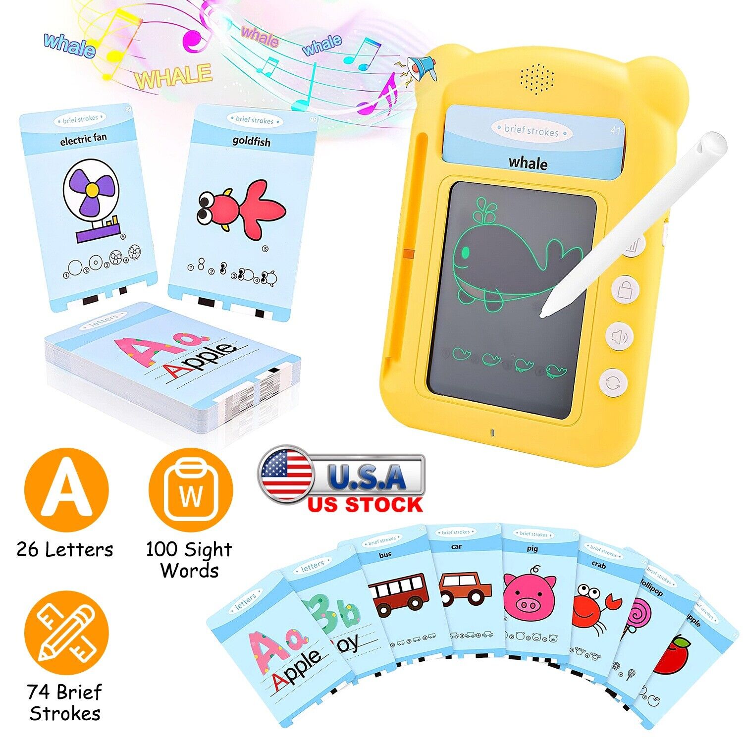 5.5In Toddler LCD Writing Tablet Talking Flash Cards Reading Machine 100 Words