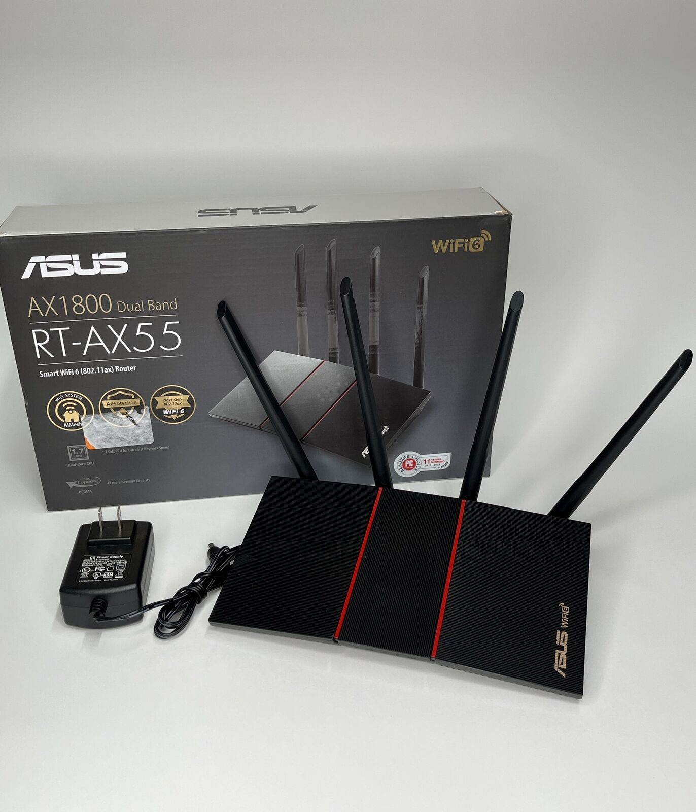 ChargerASUS AX1800 RT-AX1800S Dual Band WiFi 6 Extendable Router , No Charger