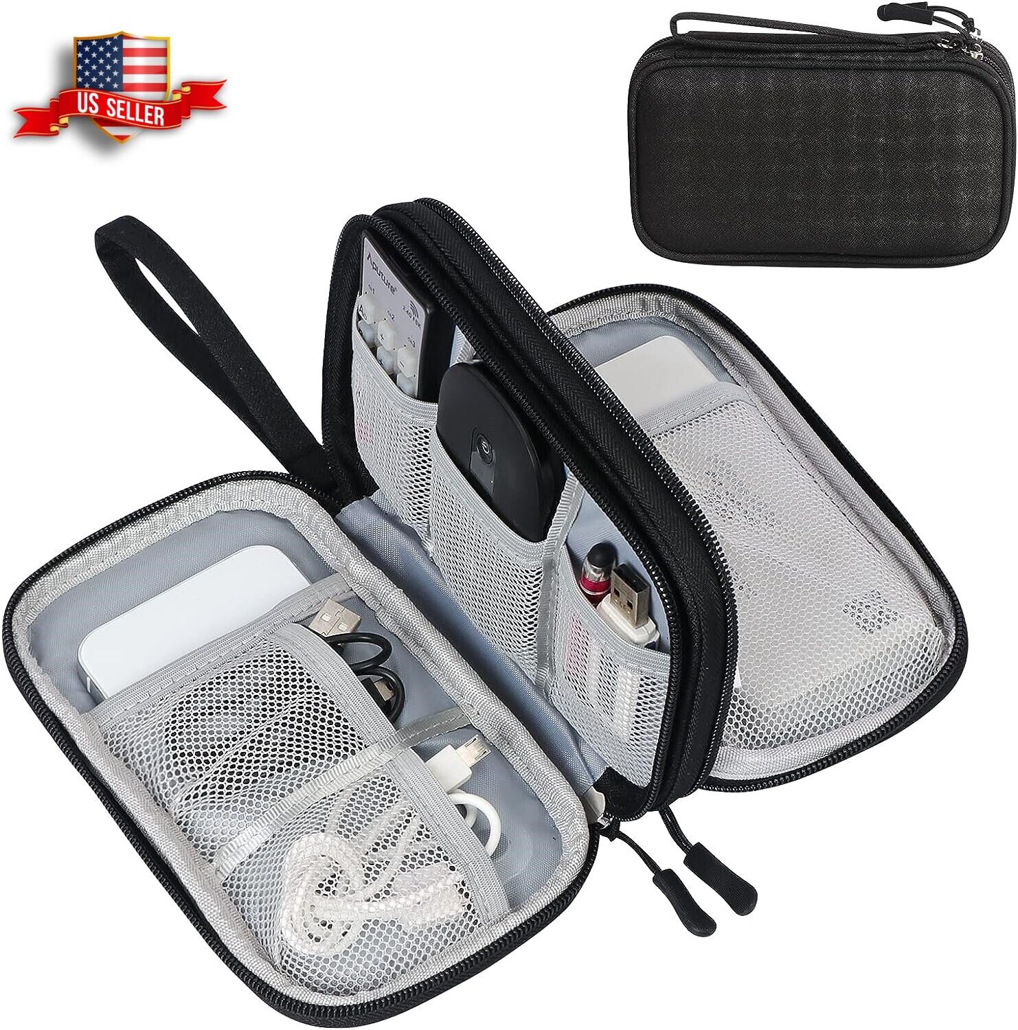 Travel Organizer Bag Cable Storage Pouch Case Portable Waterproof Double Layers