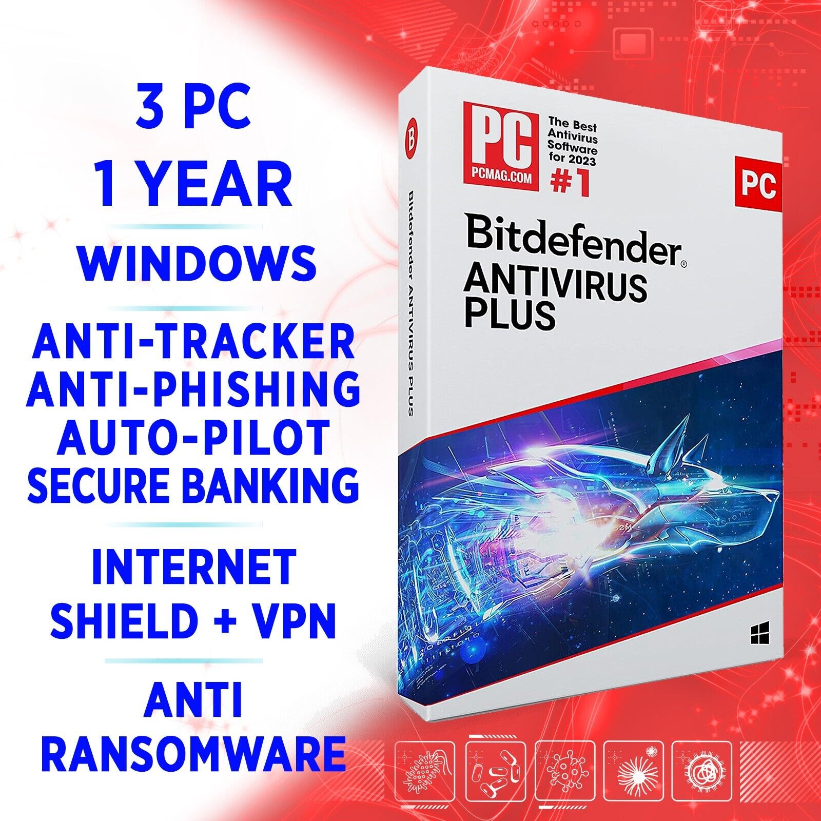 Bitdefender Antivirus Plus 2024 3 PC 1 year, FULL EDITION