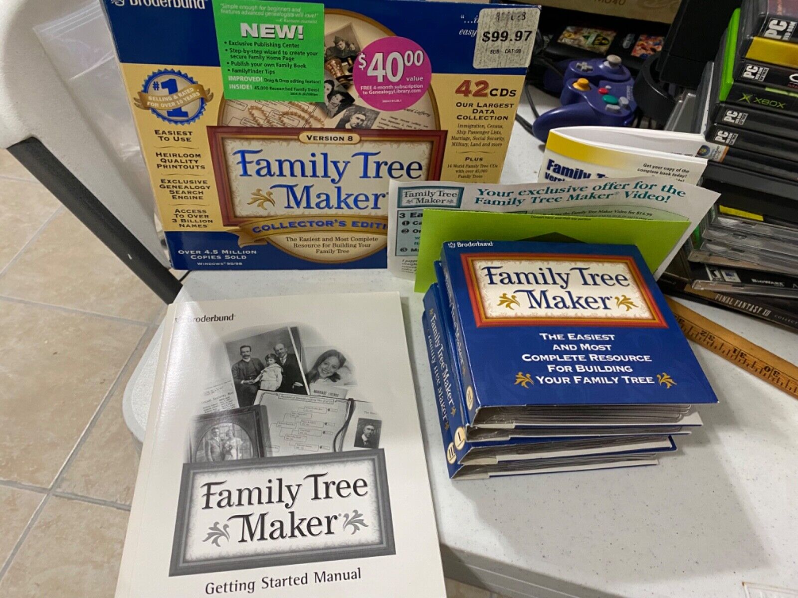 Broderbund Family Tree Maker / Version 8 / Volumes I,II,III,IV  42 CD\'s w/Manual