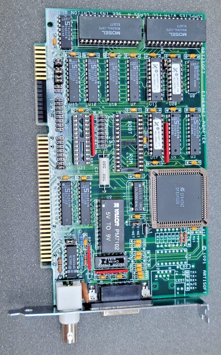Vintage (1991) Artisoft Ethernet adapter  AE-2C/F 10MB Coax Network Card