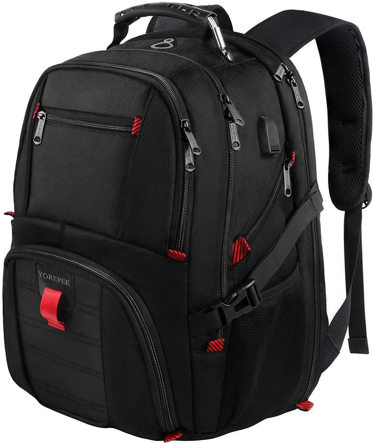 Yorepek Extra Large Backpack, Fits 17In Laptops, with USB Charging Port, Black