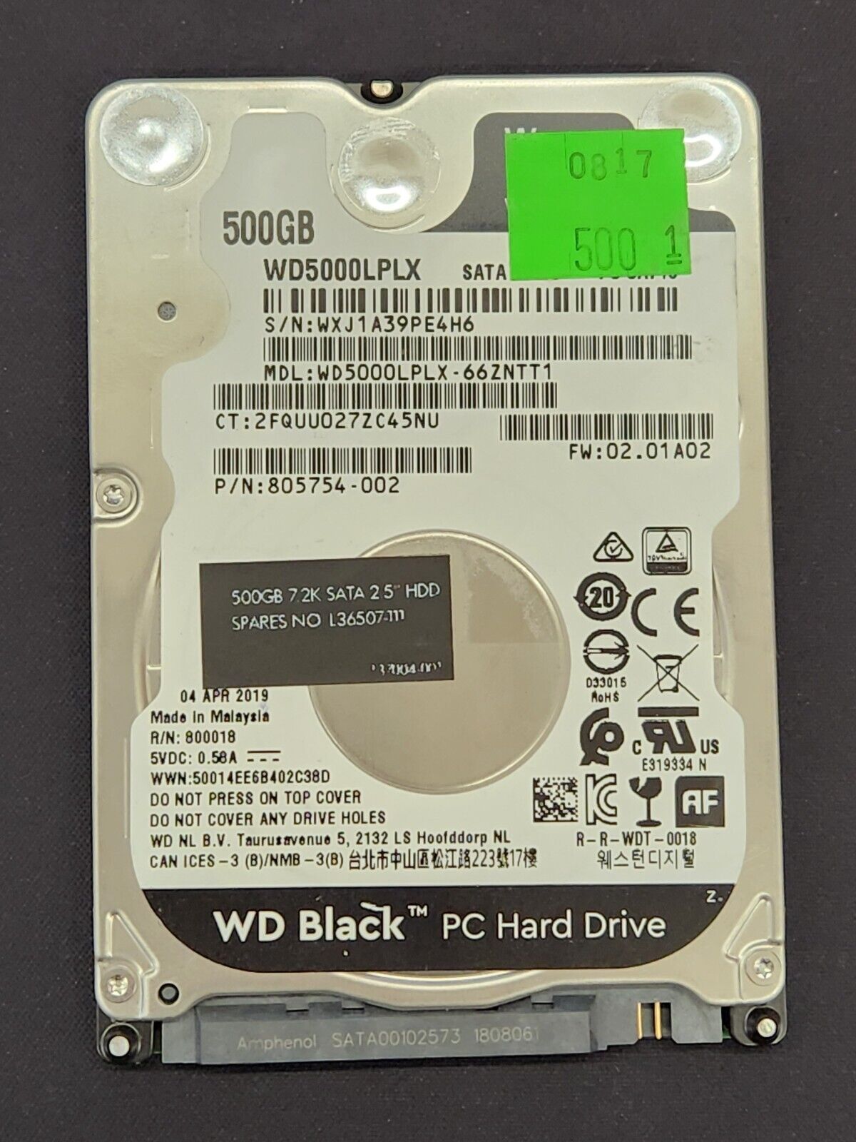 Western Digital Black 500G 7200RPM SATA 2.5\