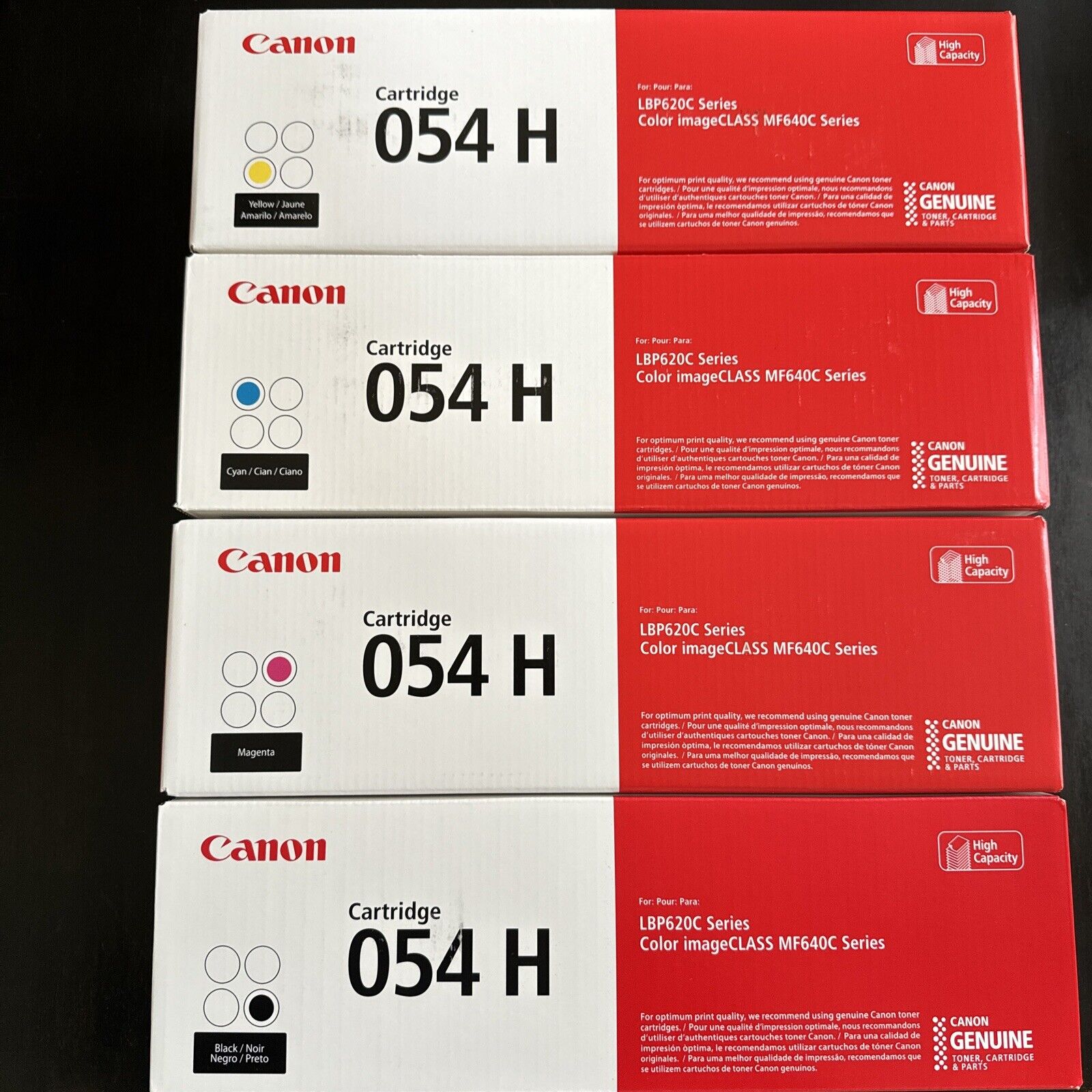 New, Canon 054H Toner Cartridge Set  Genuine black, cyan, magenta, yellow