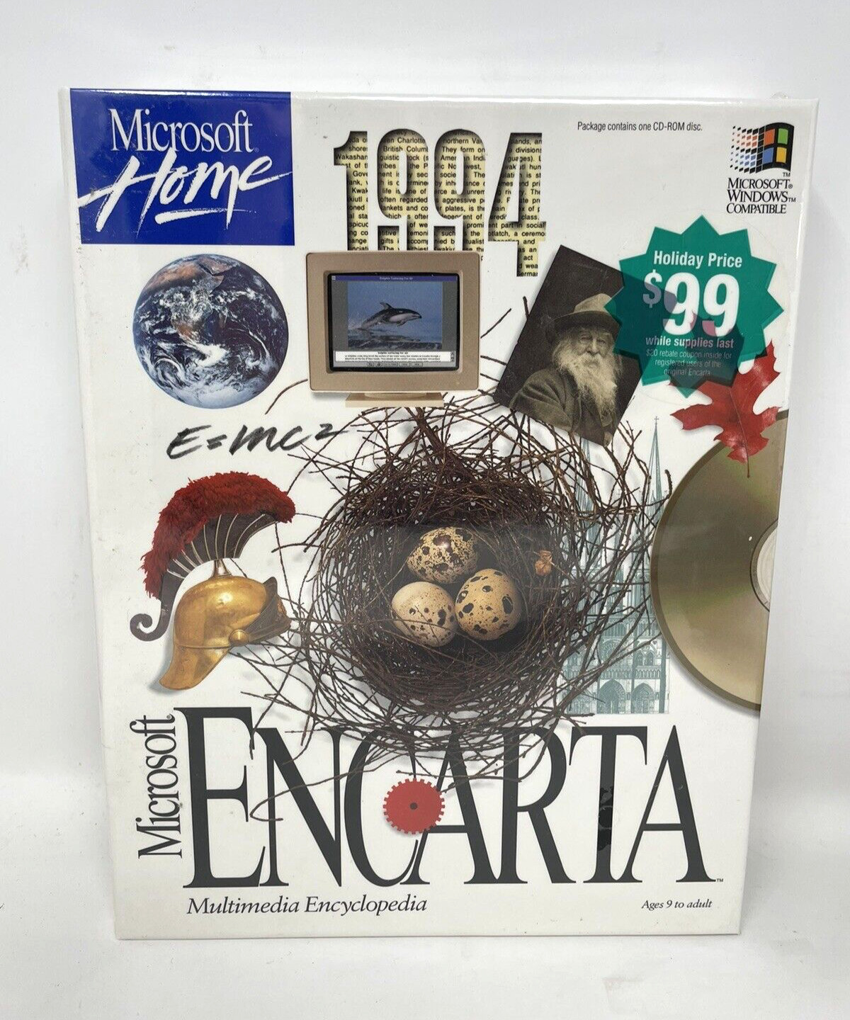 Microsoft Encarta Encyclopedia 1994 Sealed New Rare Vintage PC CD-ROM Software