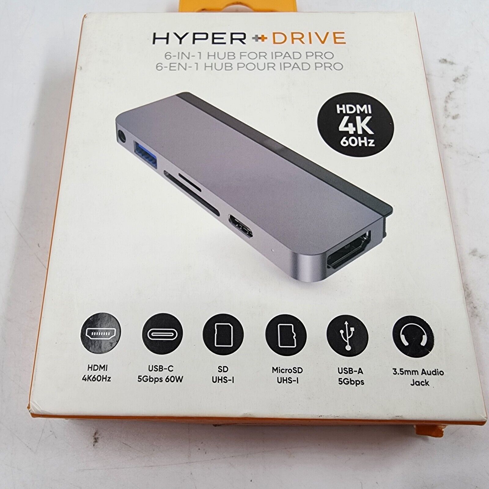 HyperDrive 6-in-1 USB-C Hub for iPad Pro/Air 4K HDMI microSD SD USB-A - Gray