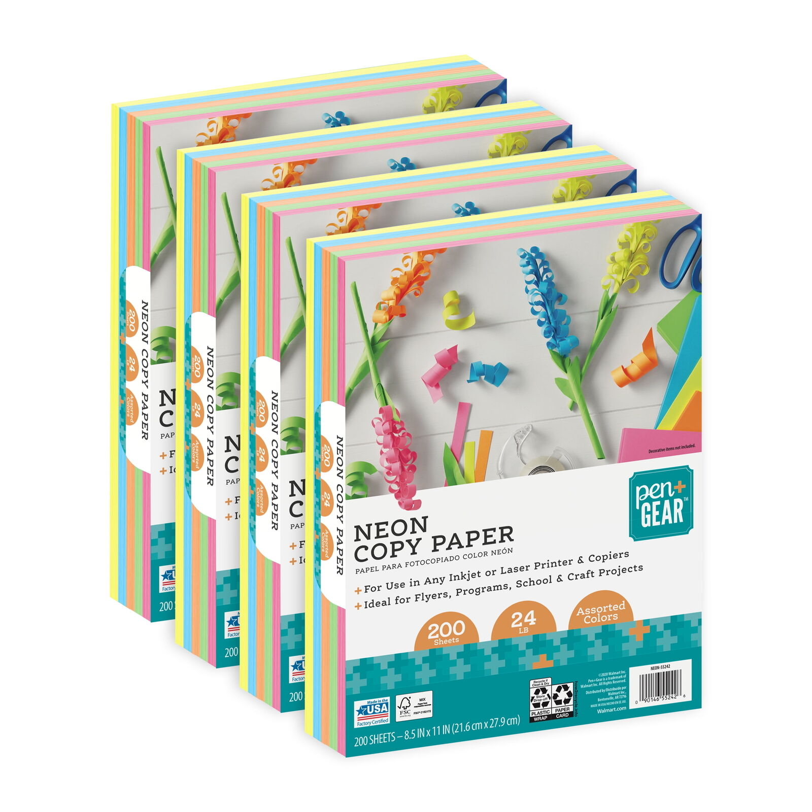  Color Copy Paper, Assorted Ultra-Bright Neon, 8.5 x 11, 24 lb, 800 Sheets